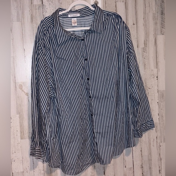 Roamans Plus Size 4X Long Sleeves Button Up Shirt Collared Striped Blue & White - Picture 6 of 7